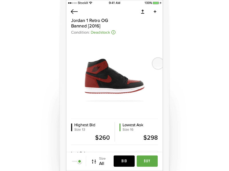 Product Page Concept bid buy dashboard ecommerce graph mobile profile shoes sneaker ui ux