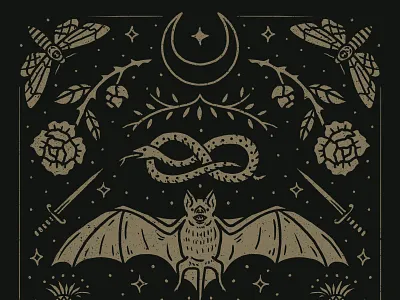 Cemetery Nights autumn bat dagger fall halloween hand drawn illustration moth rose snake spooky witchy