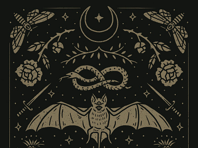 Cemetery Nights autumn bat dagger fall halloween hand drawn illustration moth rose snake spooky witchy