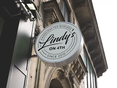 Lindy's Sign badge branding burger calligraphy hand drawn script handlettering logo mockup script sign signage vintage
