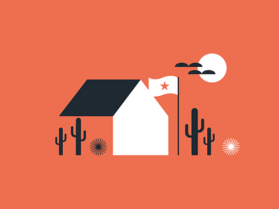 Cactus land cactus flag flat house land minimal star sun