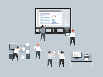Where's that file? files meeting office presentation tiny people work environment