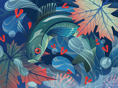 Trout and maple dewizka dudzik fish illustration iza