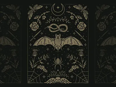 Cemetery Nights autumn bat dagger fall halloween hand drawn illustration moth rose snake spooky witchy