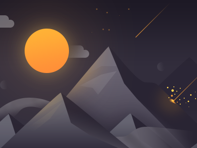 Daily challenge 1/100 comet illustration landscape mountain space sun vector