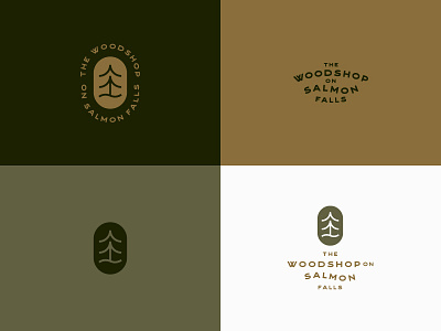 The Woodshop on Salmon Falls pt. I badge branding color gold green logo river trees typography vintage woodshop woodworking