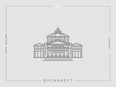 Bucharest icon architecture branding bucharest city flat icon landmark line location romania travel vector