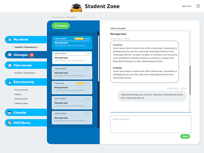 Inbox / Student zone courses inbox language school lion school student zone ui ux