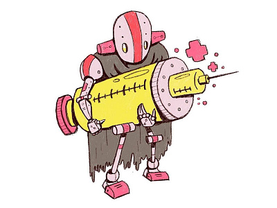Antidotron cartoon character design healer illustration inktober needle quest robot