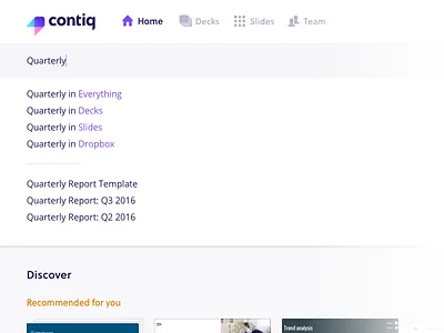 Content Search autocomplete content decks filters find gradient logo navigation search slides suggestions