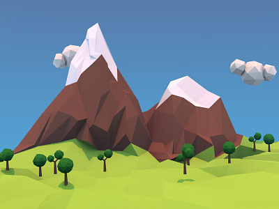 Landscape 3d blender clouds illustration landscape low poly mountain nature shadows tree