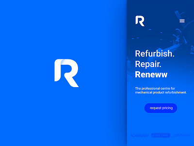 R logomark blue branding graphic icon identity letter logomark mechanical minimal mobile refurbish symbol