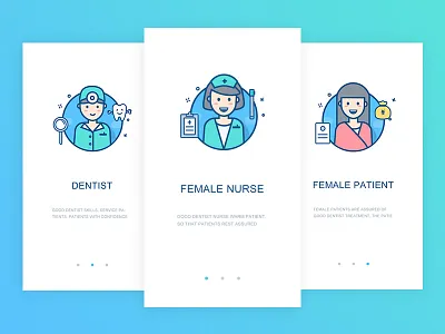 Guide pages care，tooth，dentist，patient guide pages，ui，icon，medical