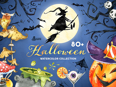 Halloween. Watercolor Collection boo halloween halloween cards halloween clipart halloween decor halloween pumpkin halloween watercolor halloween watercolor collection pumpkin witch witches hat