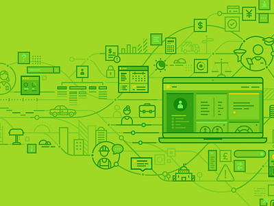 HCM key visual green hcm human capital management illustration line people software