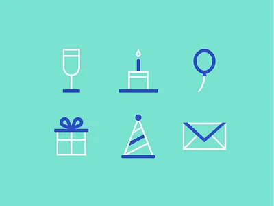 Birthday icons balloon birthday cake celebration champagne envelope gift icons
