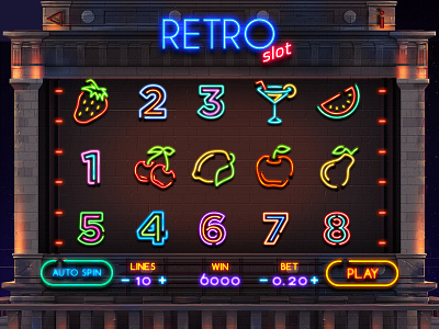 Retro Slot casino cg design fruit game icon interface neon retro slot uiux vintage