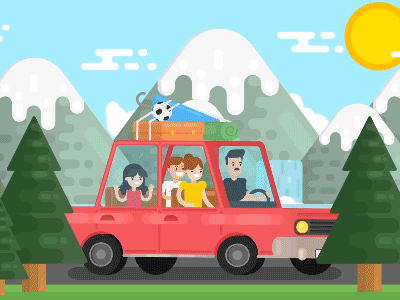 Traveling With Family car characters children family good day sun travel tree