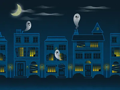 Ghost Town ghost halftone halloween haunted house illustrator vector