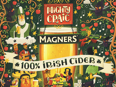 Mighty Craic cider hand lettering illustrated illustration illustrator ireland irish leprechaun whimsical