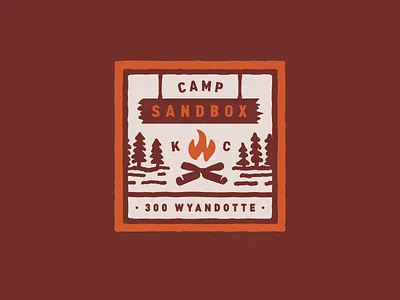 Camp Sandbox Logo badge campfire city crest kansas kc mark patch sign stamp trees woods