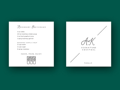 Custom Rosemary Greyhound Recipe Card black and white cards clean minimalism typography wedding wedding logos