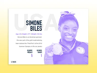 User Profile pt. 2 daily ui design minimal simone biles ui user profile web