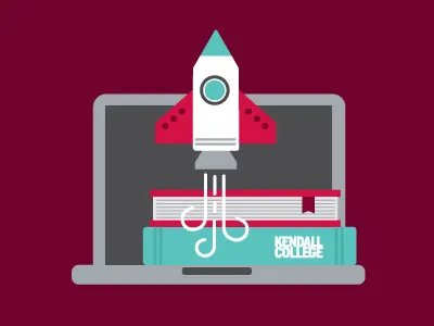 Kendall College Library Illustration books college icons illustration laptop library rocket