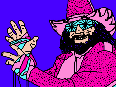 Macho Man (oooooh yeah snap into a Slim Jim) andre the giant drawing hulk hogan illustration illustrator macho man portrait princess elizabeth randy savage ravishing rick rude slim jim sports ultimate warrior vector wrestling wwe wwf