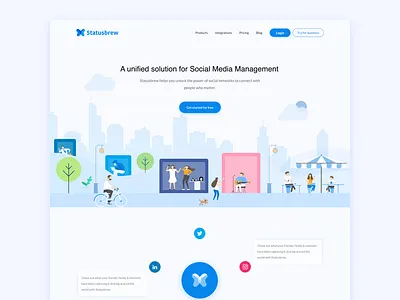 Stausbrew Landing Page - Illustrations branding design illustration landing layout marketing media page social visual website