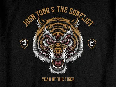 Year of the Tiger albumcover bandmerch bodilpunk clothing drawing illustration joshtodd rockband tattoo teedesign tiger