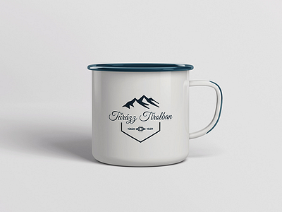 Enamel Mug with Hiking Logo blue enamel hexagon hiking hills logo mountains mug ropes