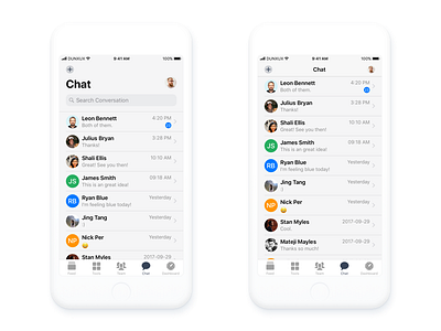 Chat iOS mobile app design before and after scroll by Dun Huang on Dribbble