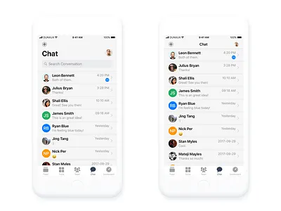 Chat iOS mobile app design before and after scroll chat conversation icon ios ios 11 iphone list mobile scroll thread