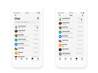 Chat iOS mobile app design before and after scroll chat conversation icon ios ios 11 iphone list mobile scroll thread