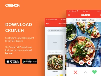 Download The Crunch App app crunch design food food app ios orange screens swipe right tinder ui ux