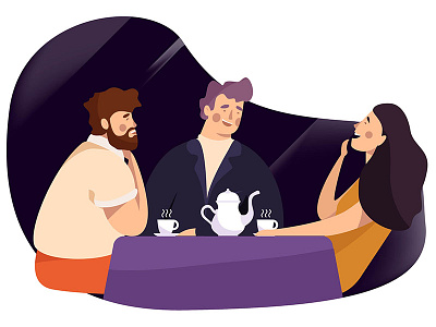 Tea Time character design family flat happy illustration tea time