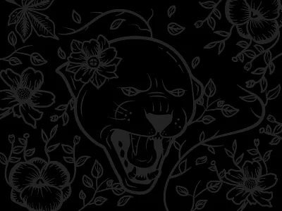 Flower - Panther badge black botanical flat flower illustration leafs old school panther patch sticker tattoo