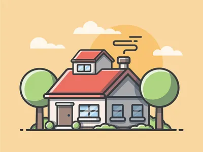 Sunset House° 🌇 dribbble dribbbler flat house icon illustration illustrator lineart minimal shots sunset vector