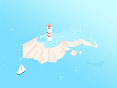 Daily challenge illustration 4/100 ( isometric lighthouse ) 3d illustration isometric lighthouse sea whale