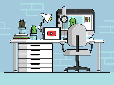 Desk/Workspace cactus desk drawing flat illustration illustrator vector workspace