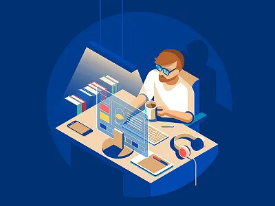 Designer in the workplace brainstorming business color computer concept creative designer dmit graphic illustration work