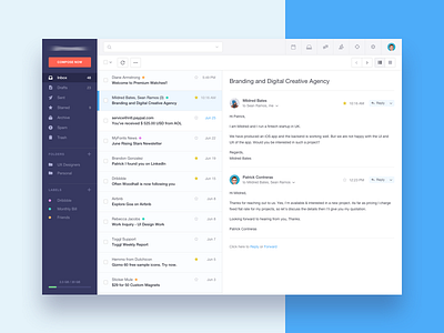 Mail Client calendar draft folder inbox mail menu sent trash ui ux