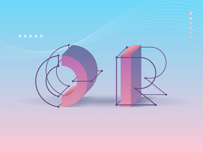 Futuristic Q and R letters abc color futuristic gradient grid letter line material type typography