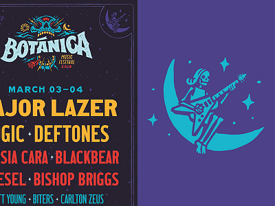 Botanica Supporting Elements festival guitar moon music skull starts