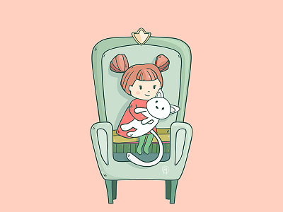Time Cat animal armchair cartoon cat child cozy cute girl home illustration kitty white