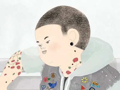 Tattooed Boy in Spring boy hippie illustration japanese style line drawing loving peace rose spring springtime tattoo woodblock style