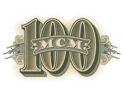 MCM 100 currency engraved typography