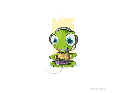 Sea turtle - gamer. cartoon character crazy fun gamer green headphones kid mascot play sea turtle