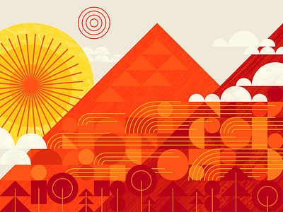 Climate Change - Heat Wave climate geometric heat wave illustration mountains sun texture